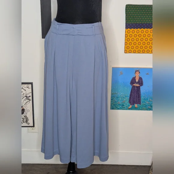 Uniqlo Blue Maxi A-Line Flowy Pants with added D-ring Belt - Picture 3 of 7